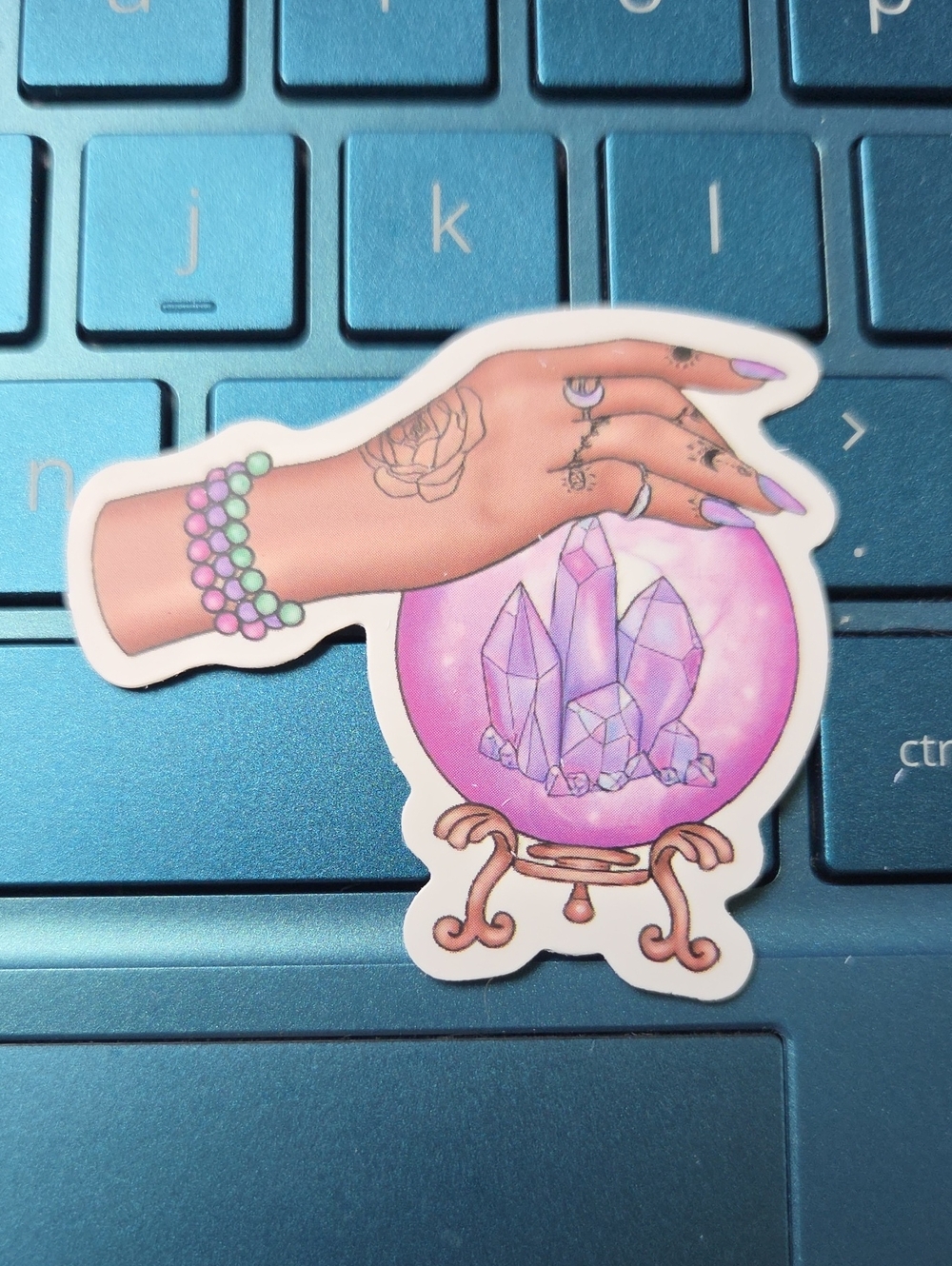 Pink Crystal Ball Sticker with Hand Illustration